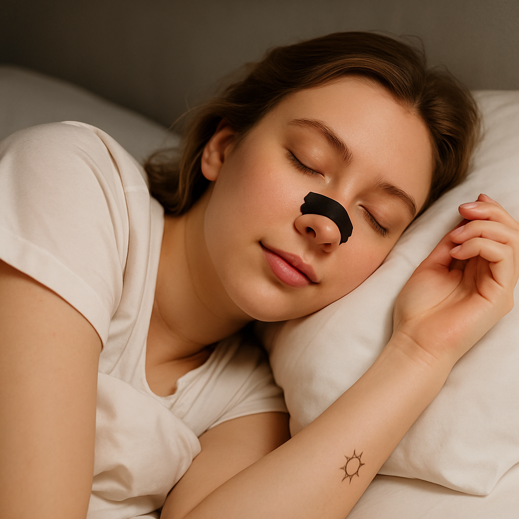Femme endormie portant la bandelette nasale noire