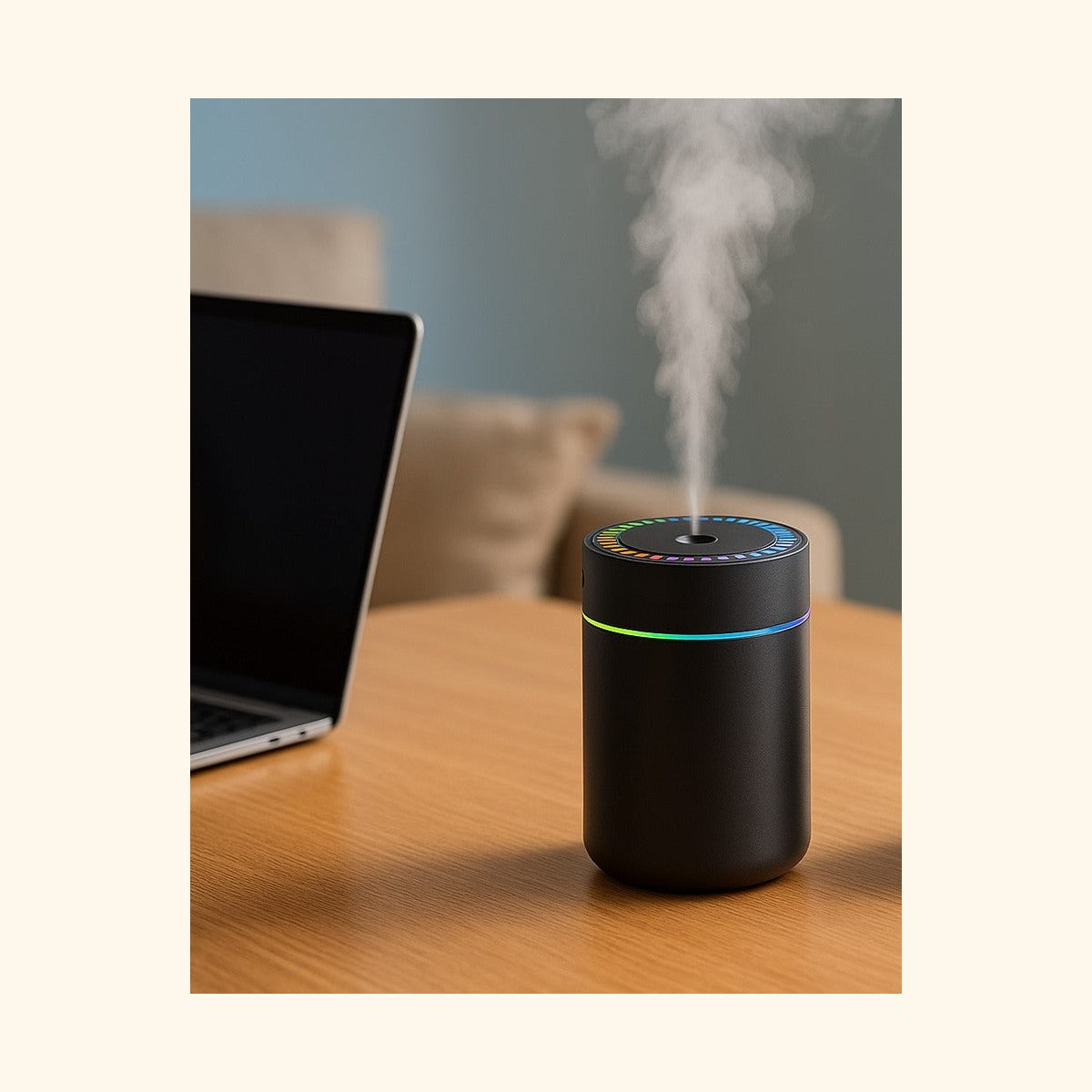Diffuseur USB noir sur un bureau