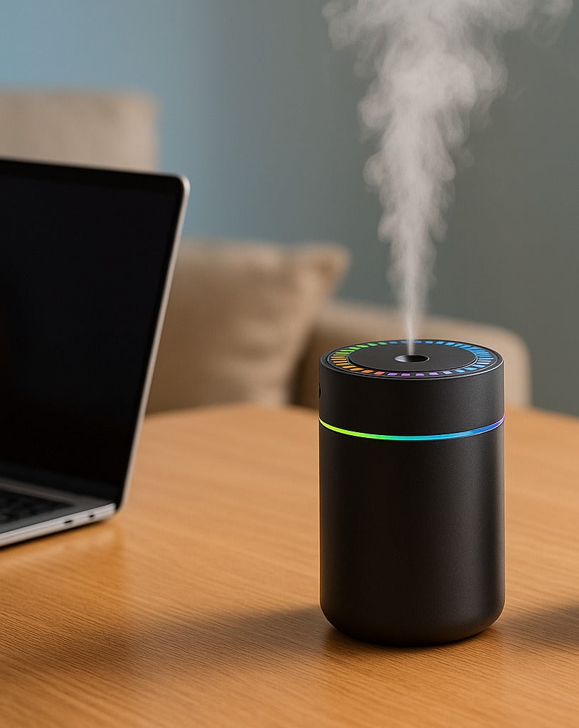 Diffuseur USB noir sur un bureau