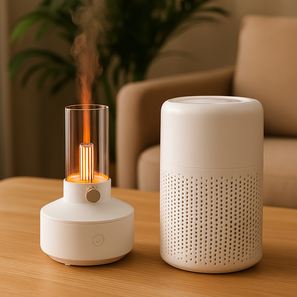 Kit Air Pur Maison — diffuseur flamme et purificateur HEPA réels